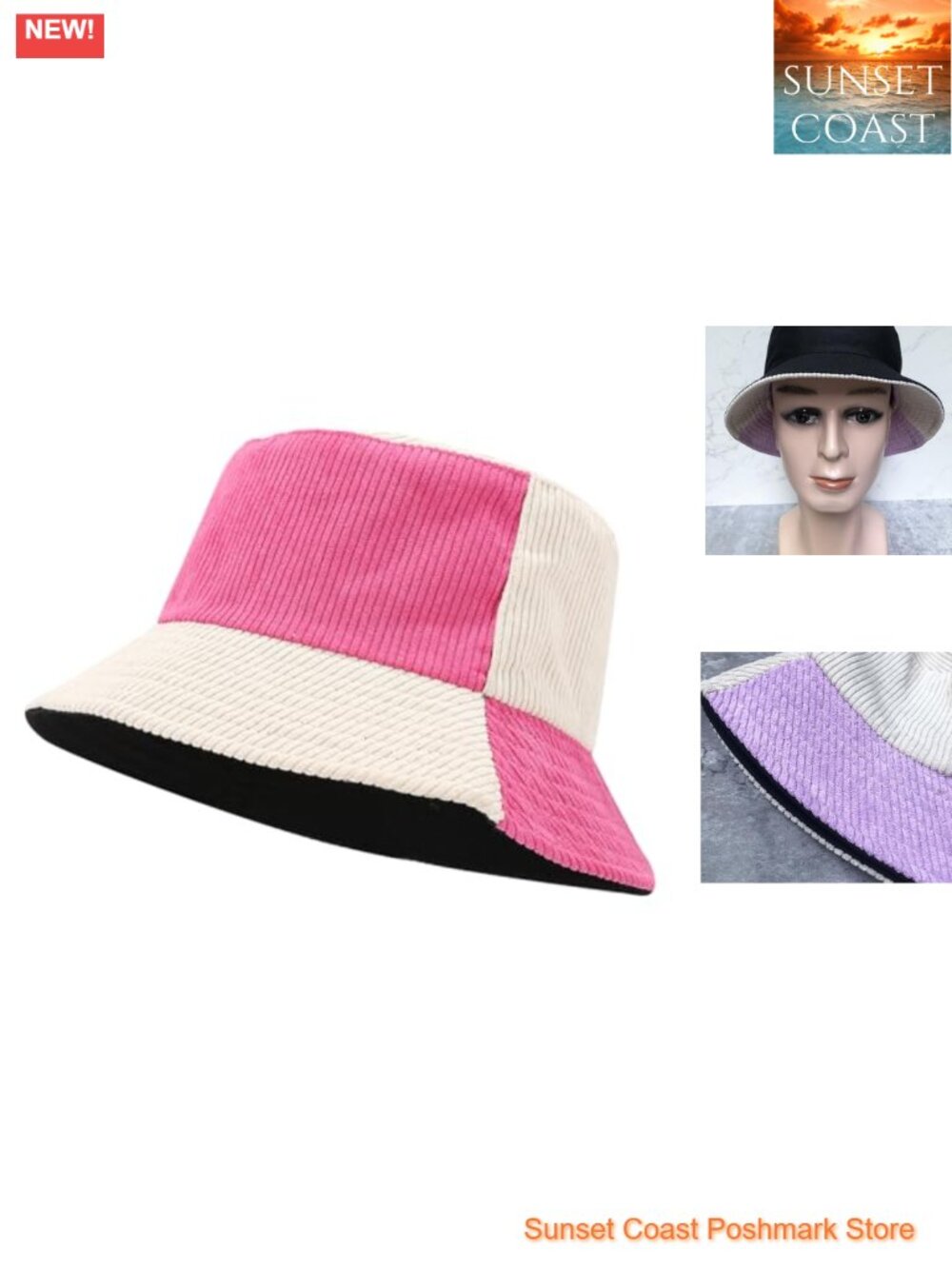 Corduroy Bucket Hat Cotton Color Block Foldable Outdoor Sun Hat